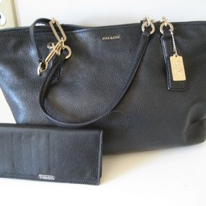 Coach large leather tote handbag &  wallet